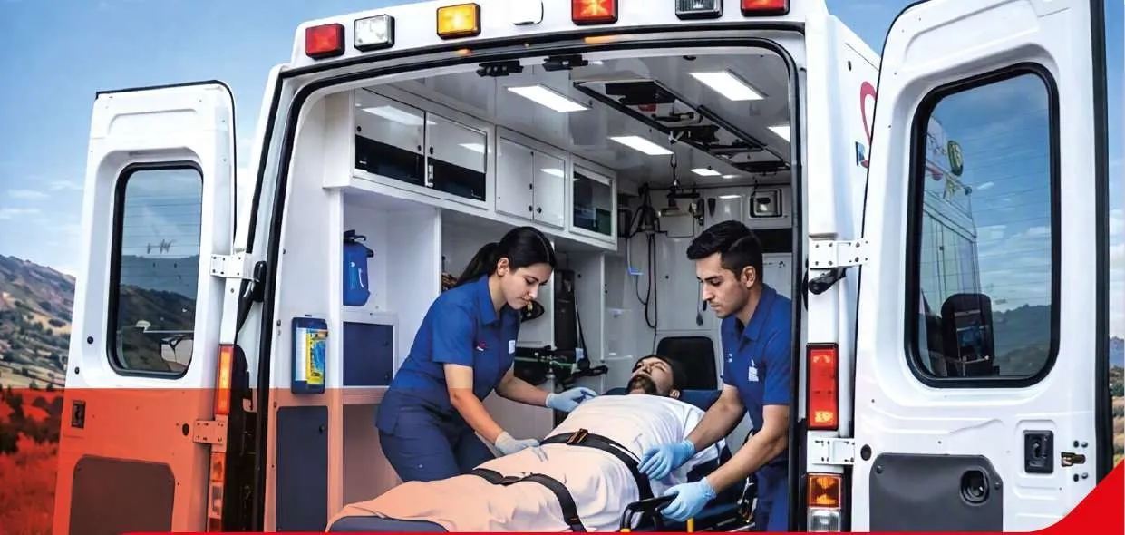 Paramédicos atendiendo a un paciente en una ambulancia